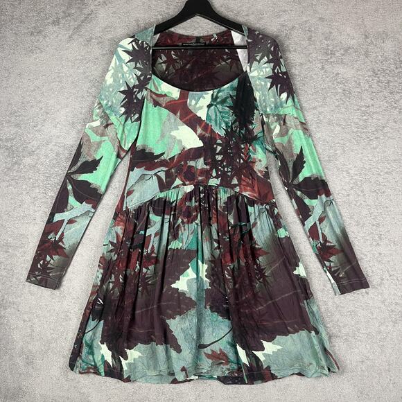 Peruvian Connection Forest Fairy Dress Medium Whimsigoth Boho Artsy Leaf Print - Picture 1 of 10